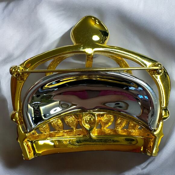Swarovski Signed Swan Crown Brooch Pin, Gold Plated - Absolutely STUNNING - Picture 2 of 3